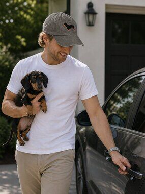 Dachshund Dog Dad Mom Hat Washed Denim Adjustable Baseball Cap Cute Dog Lovers
